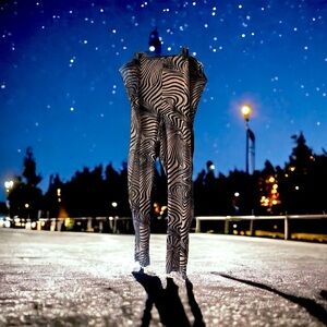 Pretty Little Thing Black Burnout Velvet Split Hem Leggings size 24 Avtivewear